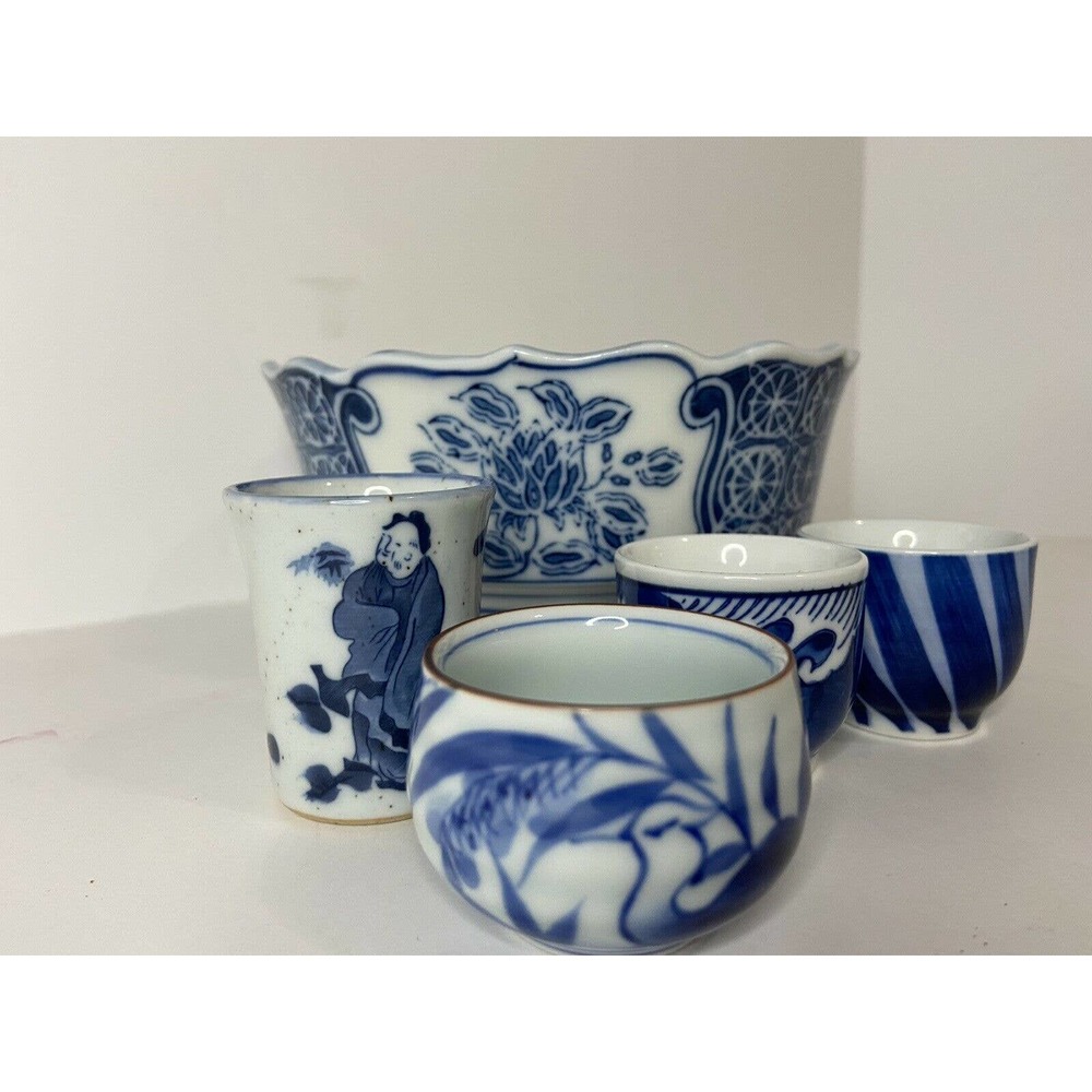 Antique Japanese Saki Cups, Mini Vase, and Bowl Great Condition